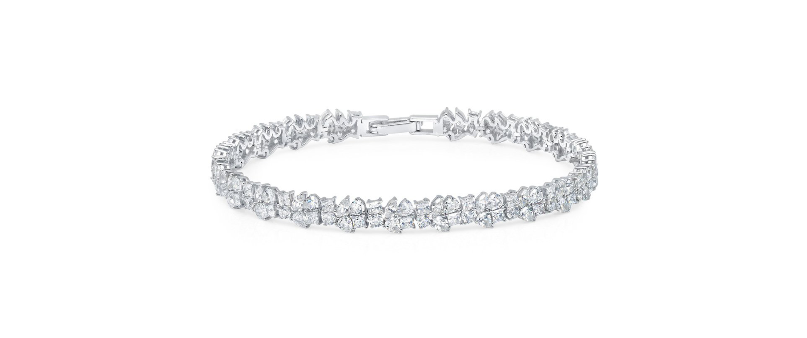 Cubic Zirconia Multi Cluster Bracelet, Platinum
